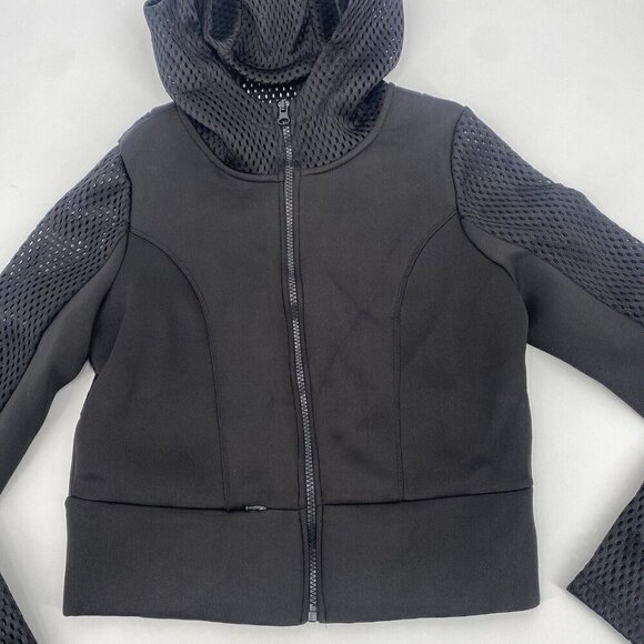 90 DEGREE Reflex Size Small Black Fishnet Scuba Full Zip Hooded Jacket Cropped - Picture 3 of 13
